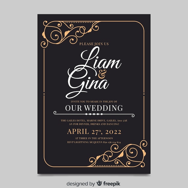 Vector gratuito plantilla de invitación de boda ornamental