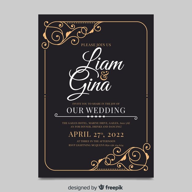 Plantilla de invitación de boda ornamental