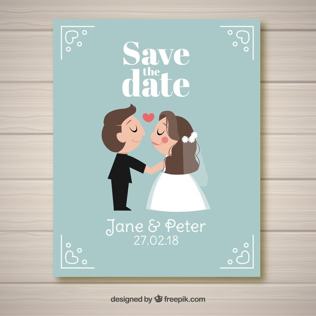 Plantilla de invitación de boda con personajes planos