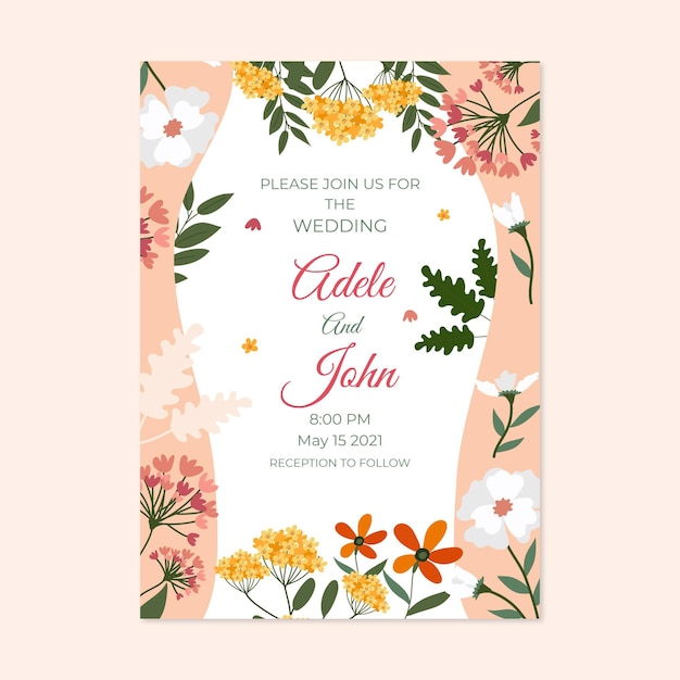 Plantilla de invitación de boda pintada a mano