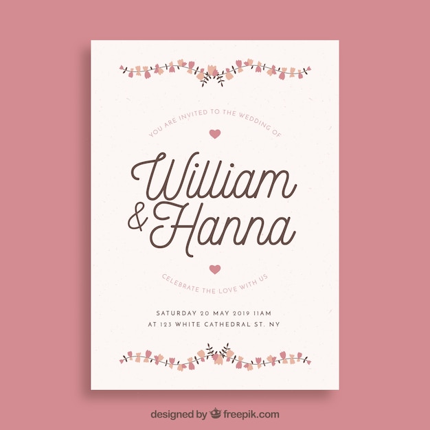 Vector gratuito plantilla de invitación de boda plana con estilo floral