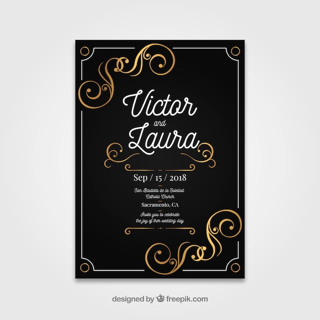 Vector gratuito plantilla de invitación de boda plana con estilo vintage