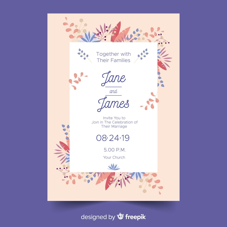Vector gratuito plantilla de invitación de boda plana