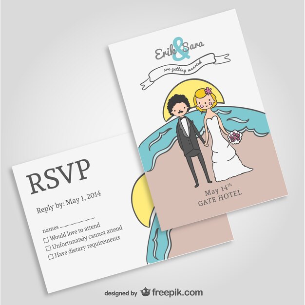 Plantilla invitación de boda en la playa