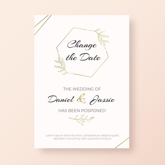 Plantilla para invitación de boda pospuesta dibujada a mano