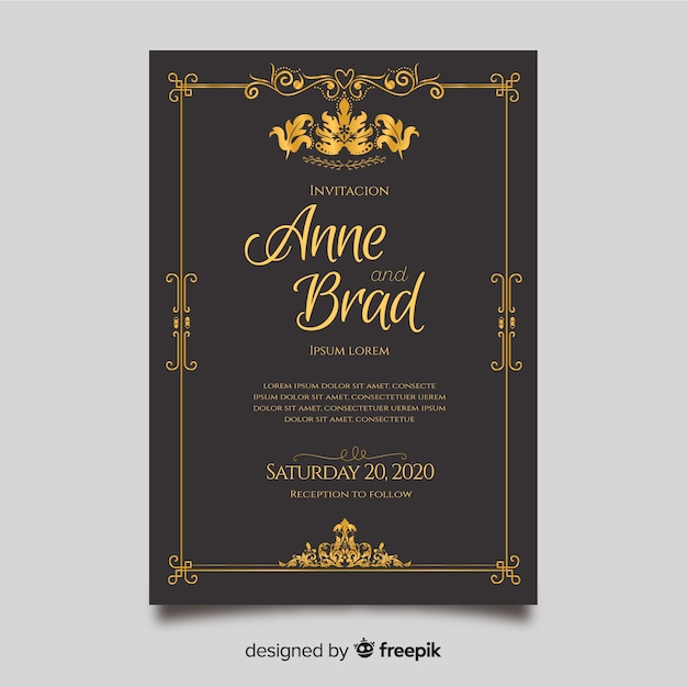 Plantilla de invitación de boda retro