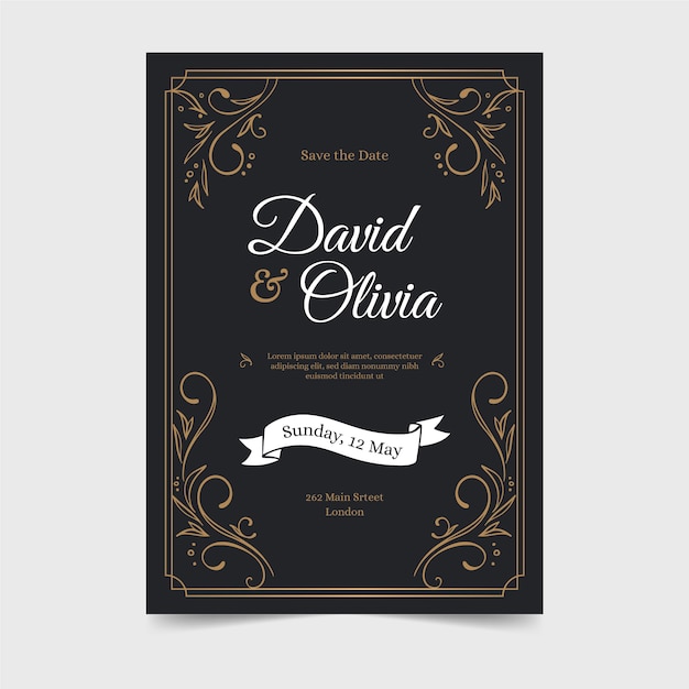 Plantilla de invitación de boda retro