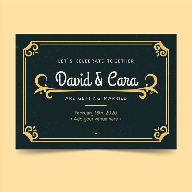 Plantilla de invitación de boda retro