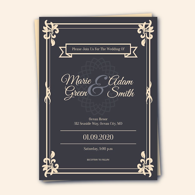 Plantilla de invitación de boda retro