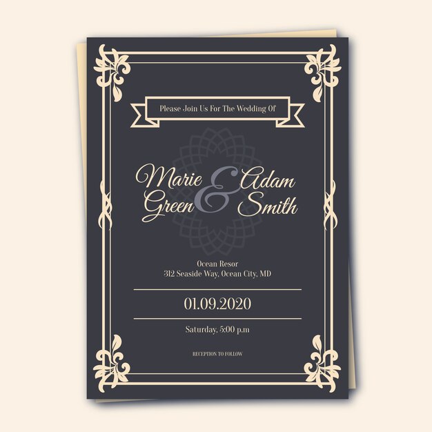 Plantilla de invitación de boda retro