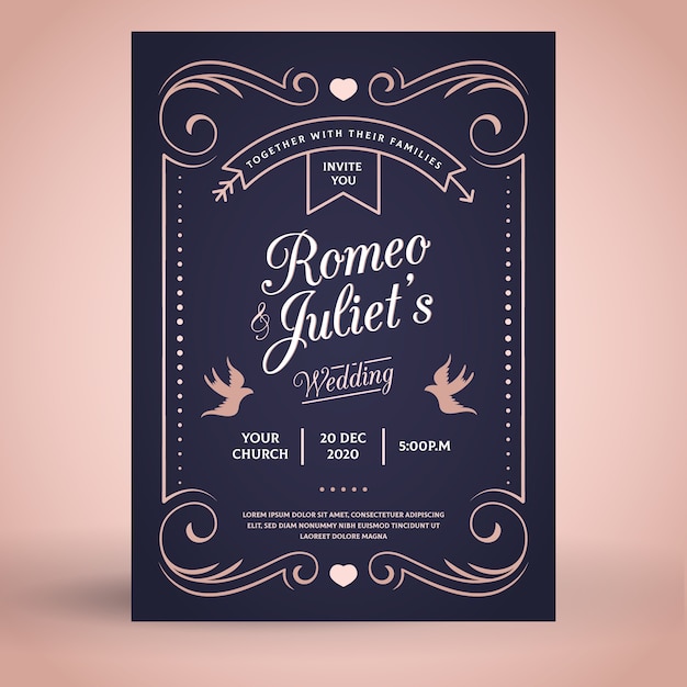 Vector gratuito plantilla de invitación de boda retro