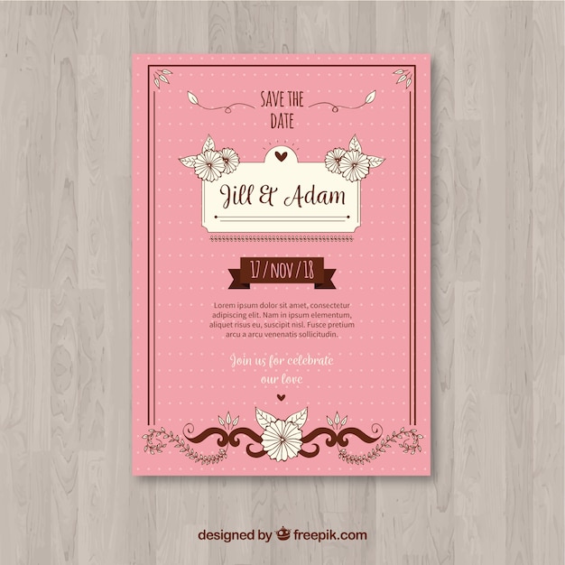 Plantilla de invitación de boda vintage con estilo floral