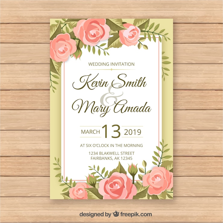 Vector gratuito plantilla de invitación de boda vintage con estilo floral