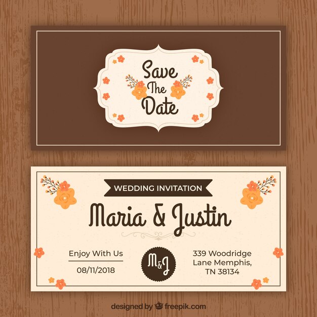 Plantilla de invitación de boda vintage con estilo floral
