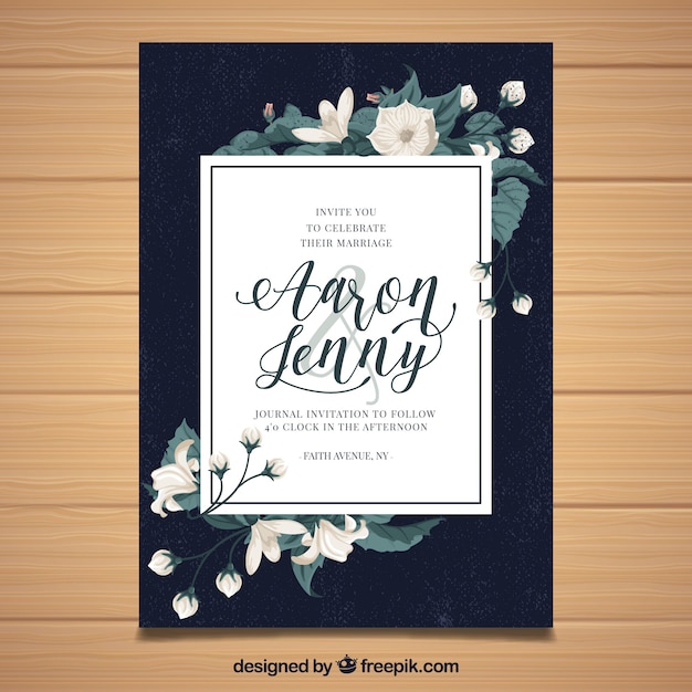 Vector gratuito plantilla de invitación de boda vintage con estilo floral