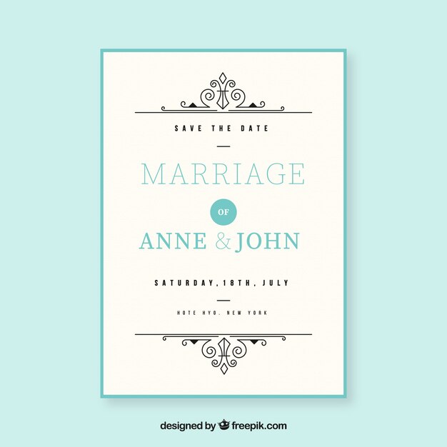 Plantilla de invitación de boda vintage con estilo retro