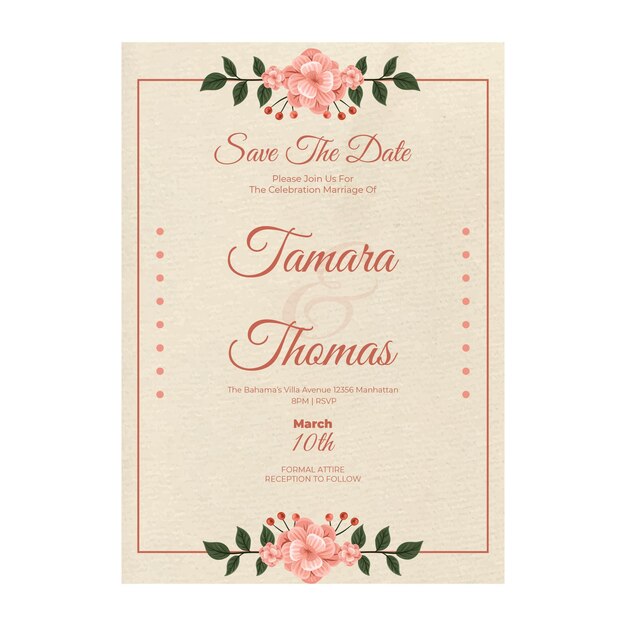 Plantilla de invitación de boda