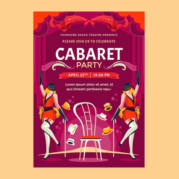 Vector gratuito plantilla de invitación de cabaret dibujada a mano