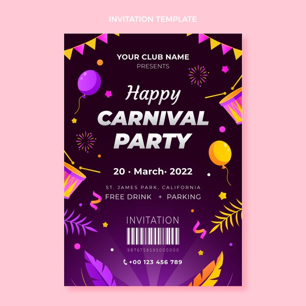 Plantilla de invitación de carnaval degradado