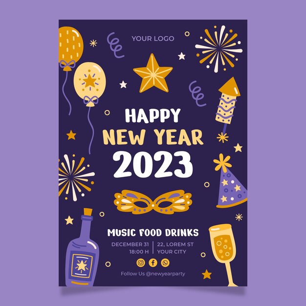 Plantilla de invitación de celebración de año nuevo 2023