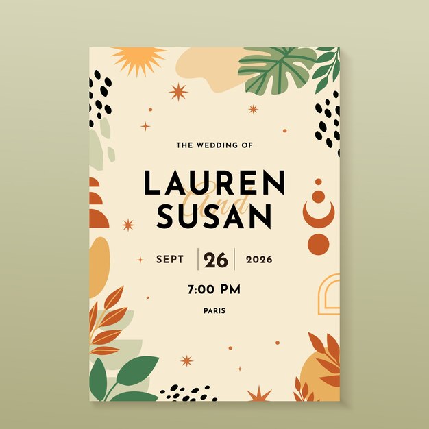 Plantilla de invitación de celebración de boda dibujada a mano