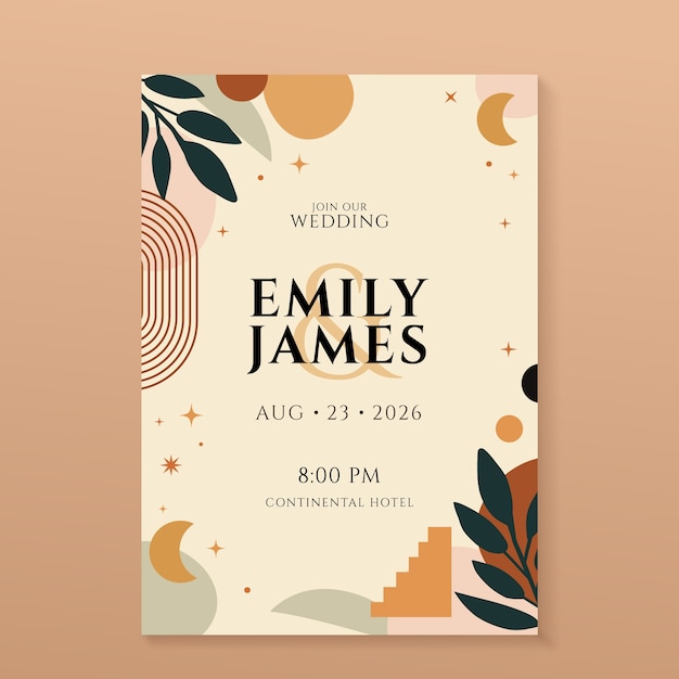 Plantilla de invitación de celebración de boda dibujada a mano