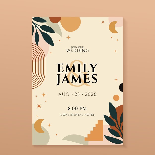 Plantilla de invitación de celebración de boda dibujada a mano