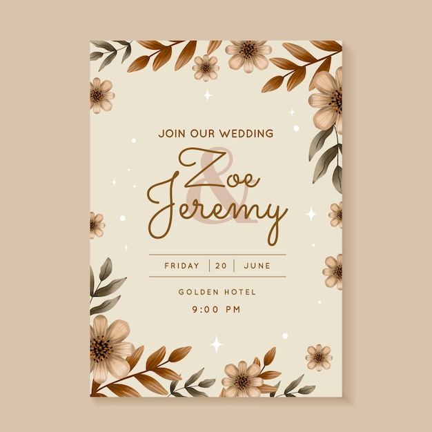 Plantilla de invitación de celebración de boda floral