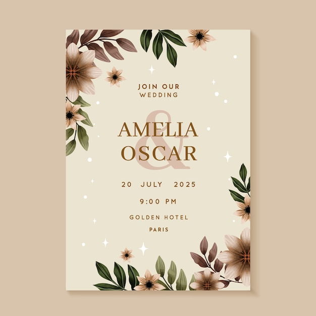 Plantilla de invitación de celebración de boda floral