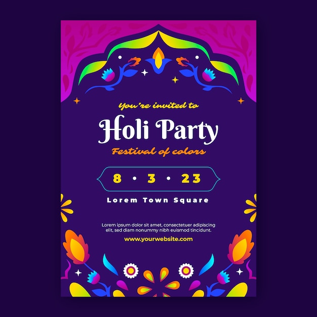 Plantilla de invitación para la celebración del festival holi