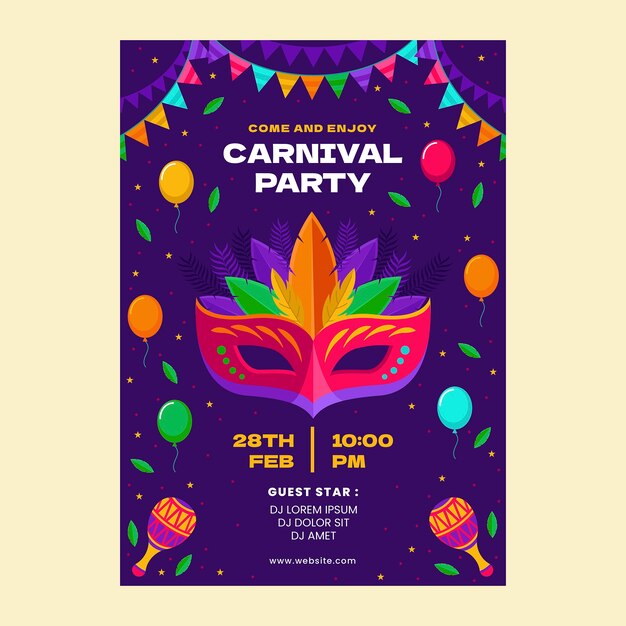 Plantilla de invitación para la celebración de la fiesta de carnaval