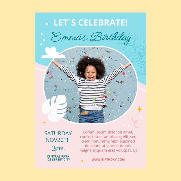 Plantilla de invitación de celebración de fiesta de cumpleaños infantil