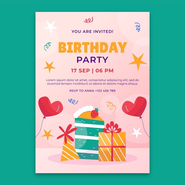 Plantilla de invitación para celebración de fiesta de cumpleaños