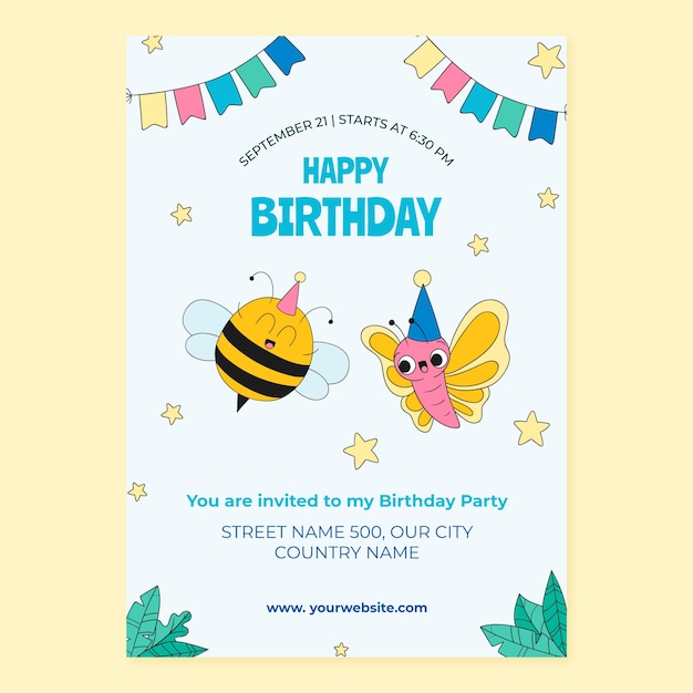 Vector gratuito plantilla de invitación para celebración de fiesta de cumpleaños