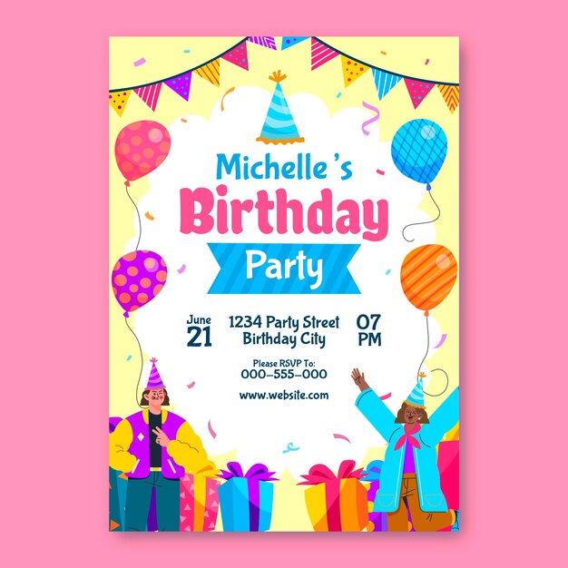 Plantilla de invitación para celebración de fiesta de cumpleaños
