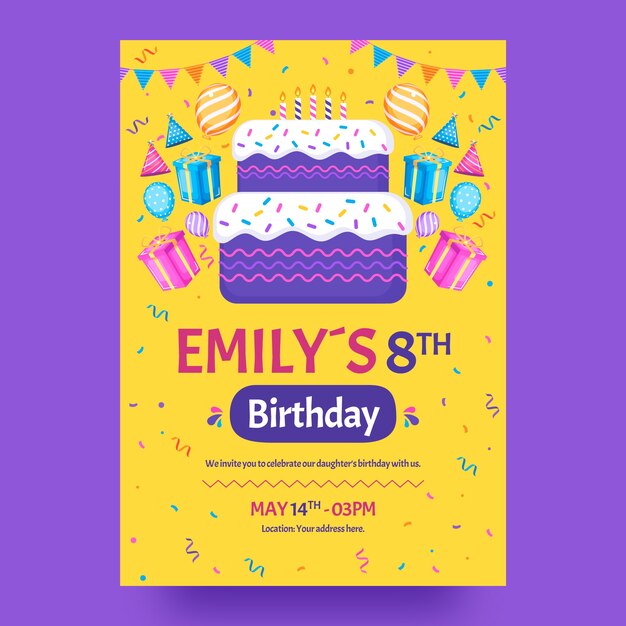 Plantilla de invitación para celebración de fiesta de cumpleaños