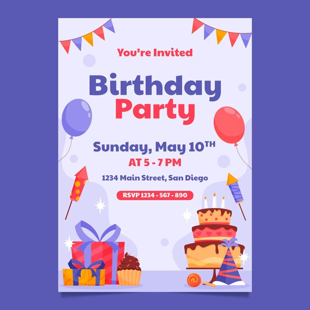 Plantilla de invitación para celebración de fiesta de cumpleaños