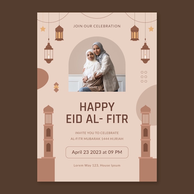 Vector gratuito plantilla de invitación para la celebración islámica de eid al-fitr