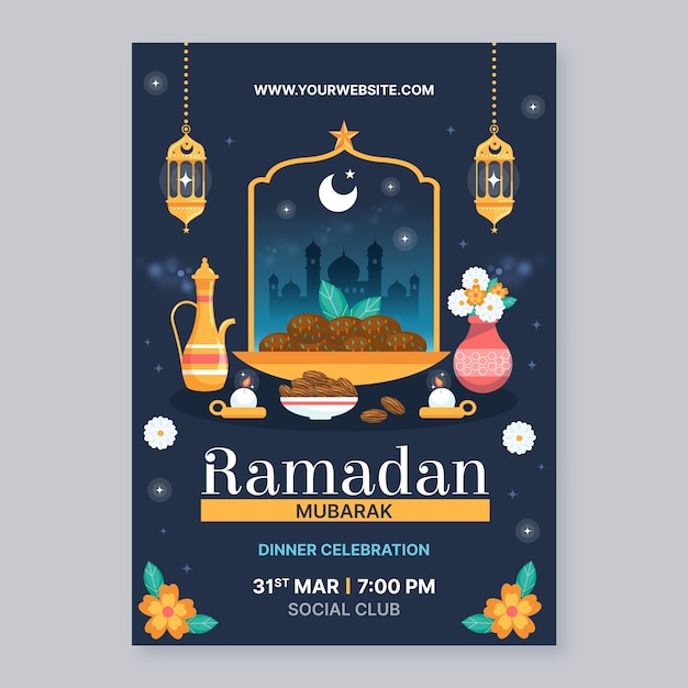 Vector gratuito plantilla de invitación para la celebración del ramadán islámico