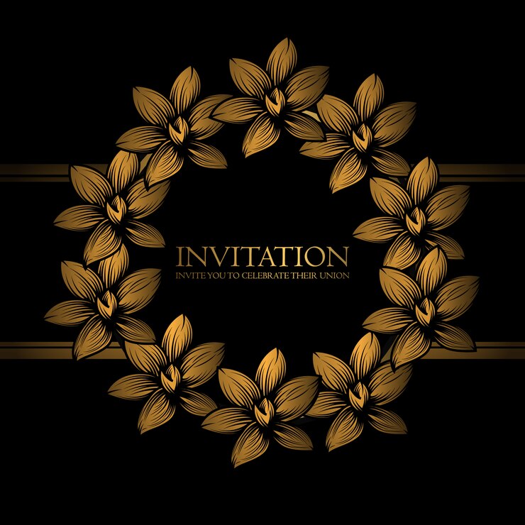 Vector gratuito plantilla de invitación con corona floral dorada