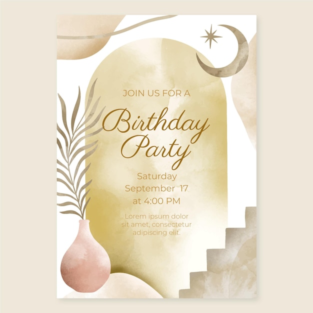 Vector gratuito plantilla de invitación de cumpleaños de acuarela boho