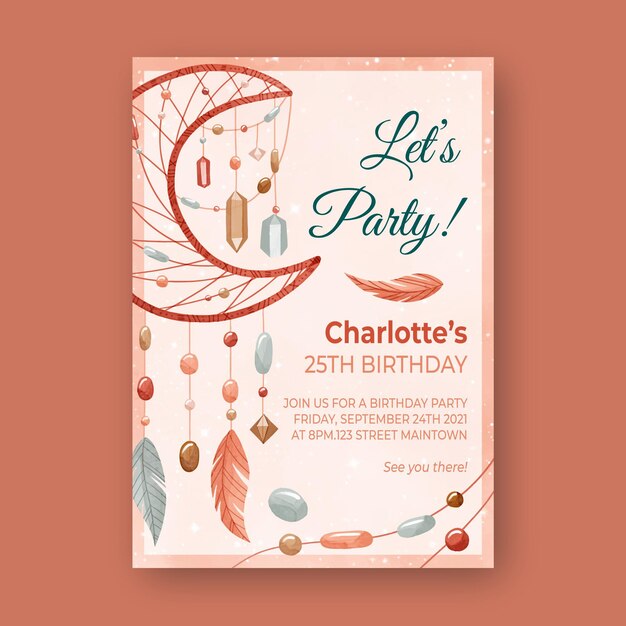 Plantilla de invitación de cumpleaños de acuarela boho