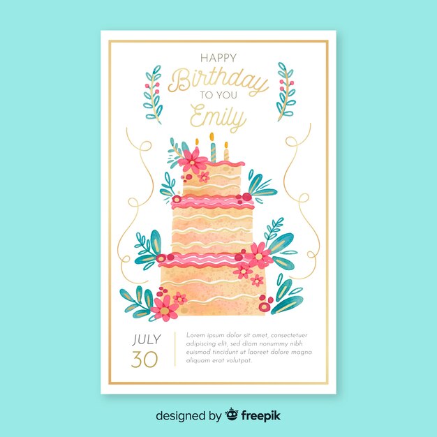 Plantilla de invitación de cumpleaños en acuarela