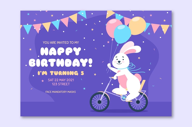 Vector gratuito plantilla de invitación de cumpleaños de animales planos