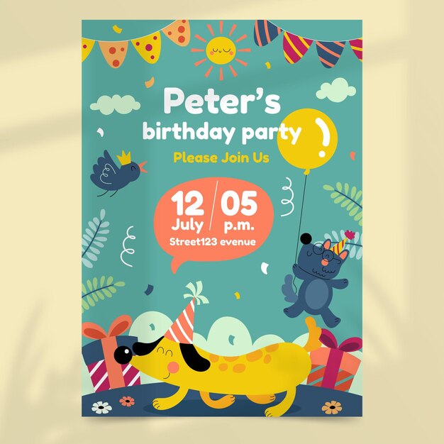 Plantilla de invitación de cumpleaños de animales salvajes