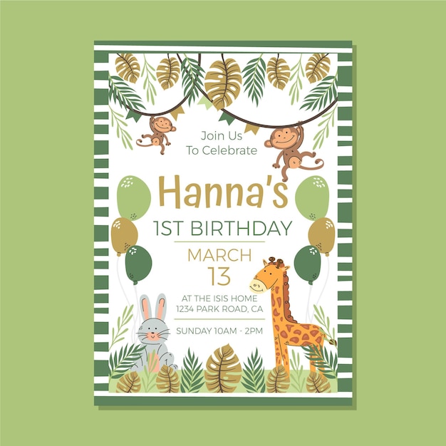 Vector gratuito plantilla de invitación de cumpleaños de animales