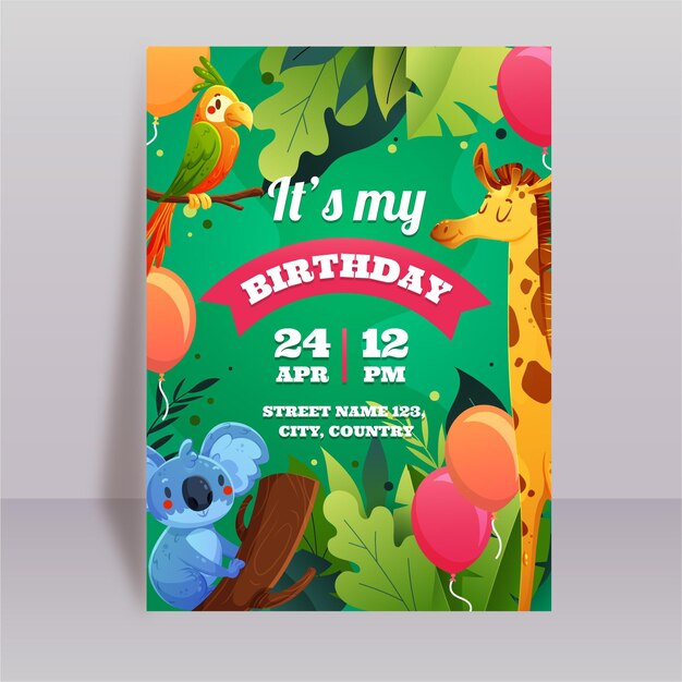 Plantilla de invitación de cumpleaños de animales