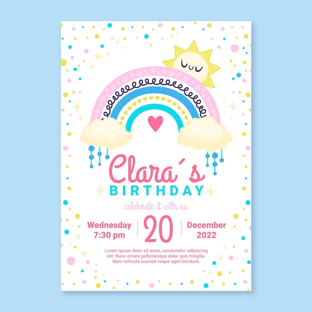 Plantilla de invitación de cumpleaños de arco iris