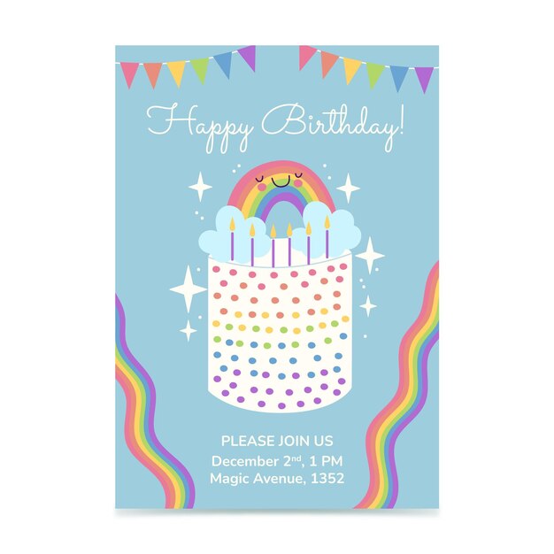 Plantilla de invitación de cumpleaños de arco iris