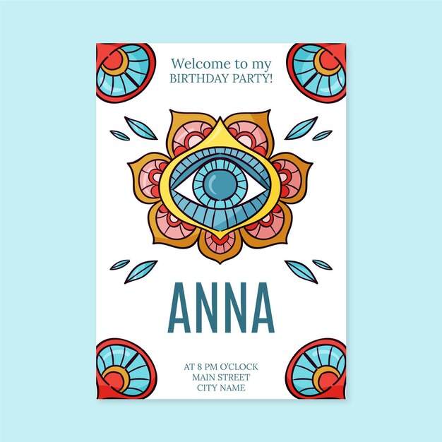 Plantilla de invitación de cumpleaños boho dibujada a mano